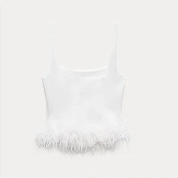 zara NWT white feathered tank top blouse stretch 4772/104 197 size small - Picture 12 of 12